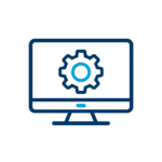 Icon of a computer monitor displaying a gear, symbolizing computer settings or system configuration.