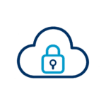 Outline of a cloud with a padlock symbol inside, representing cloud security or secure cloud storage.