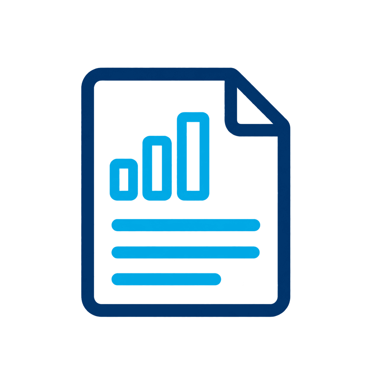 Icon of a document with a bar chart and horizontal lines, representing a report or data analysis, on a light background.