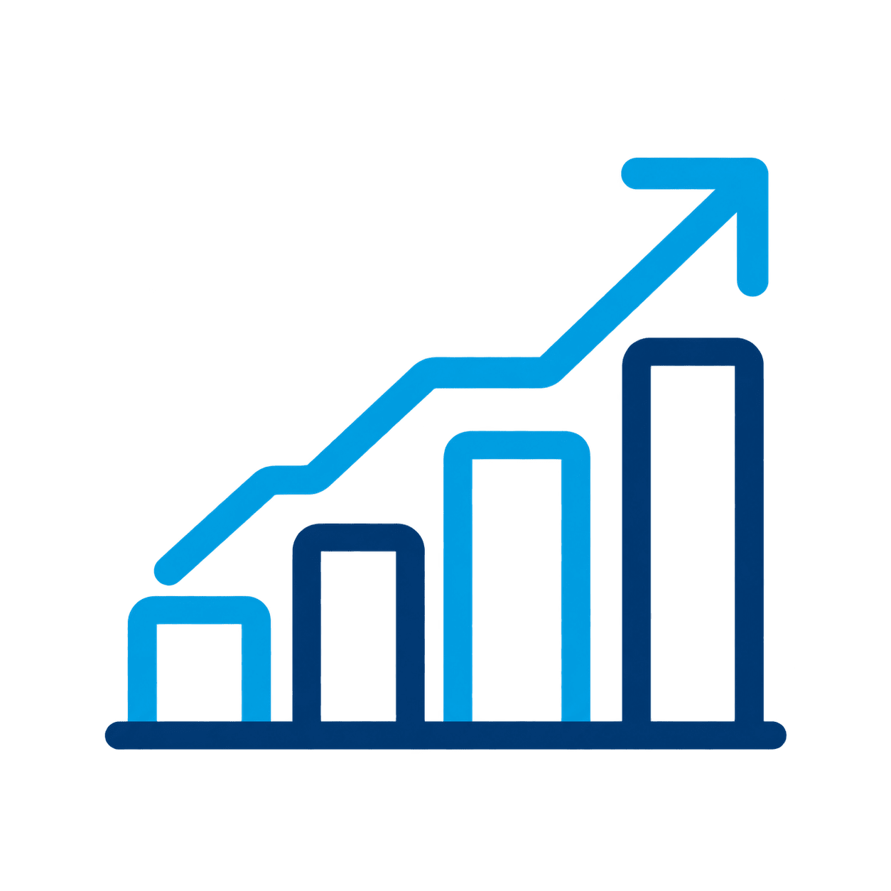 A bar chart with four ascending bars and an upward-pointing arrow, representing growth or increasing progress.