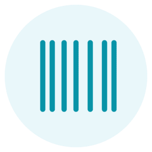 Six vertical teal lines are evenly spaced within a light blue circle on a white background.