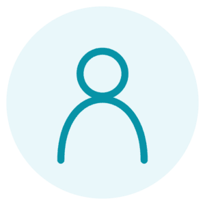 A simple teal outline of a person icon is centered on a light blue circular background.
