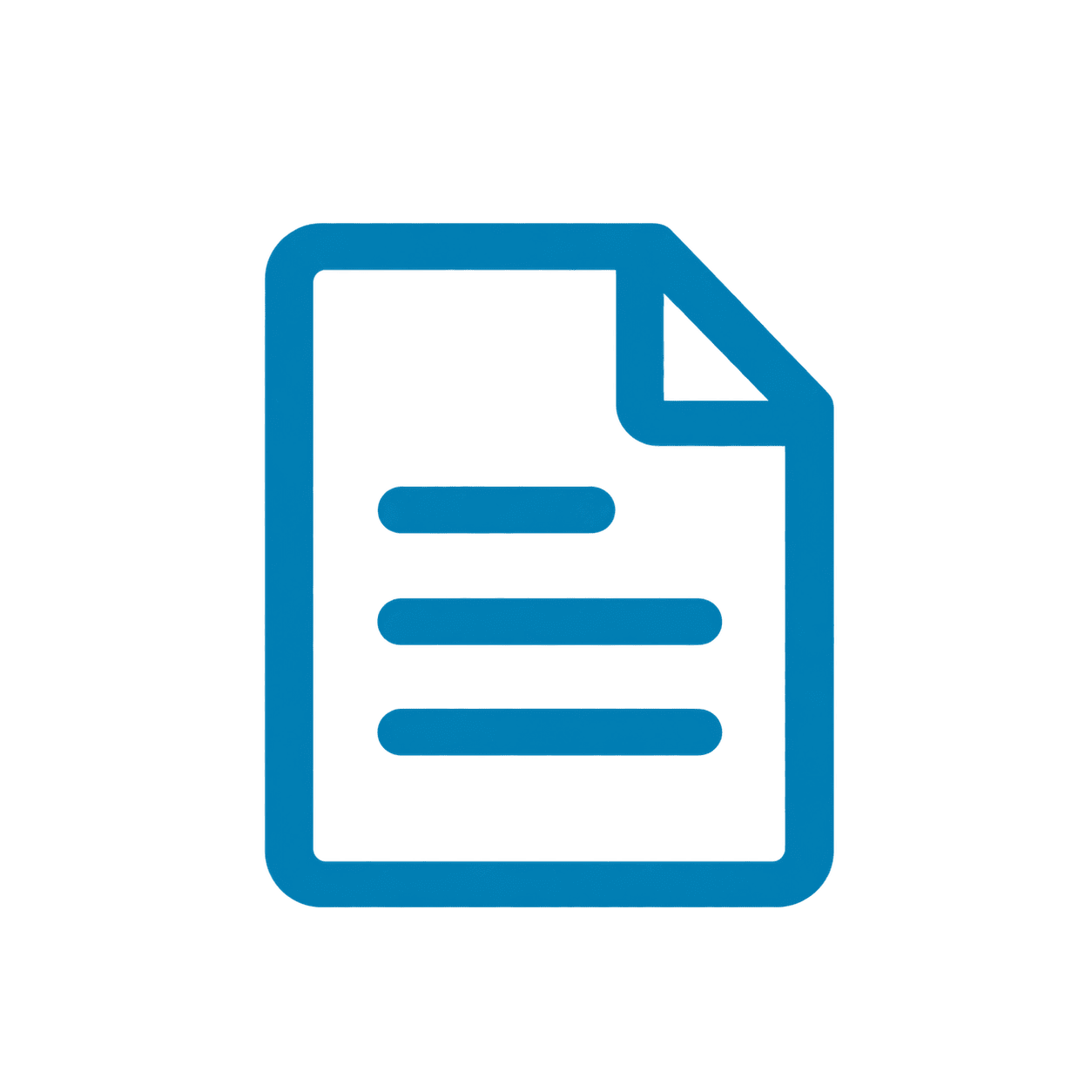 Blue icon of a sheet of paper with three horizontal lines representing text, on a light gray background.
