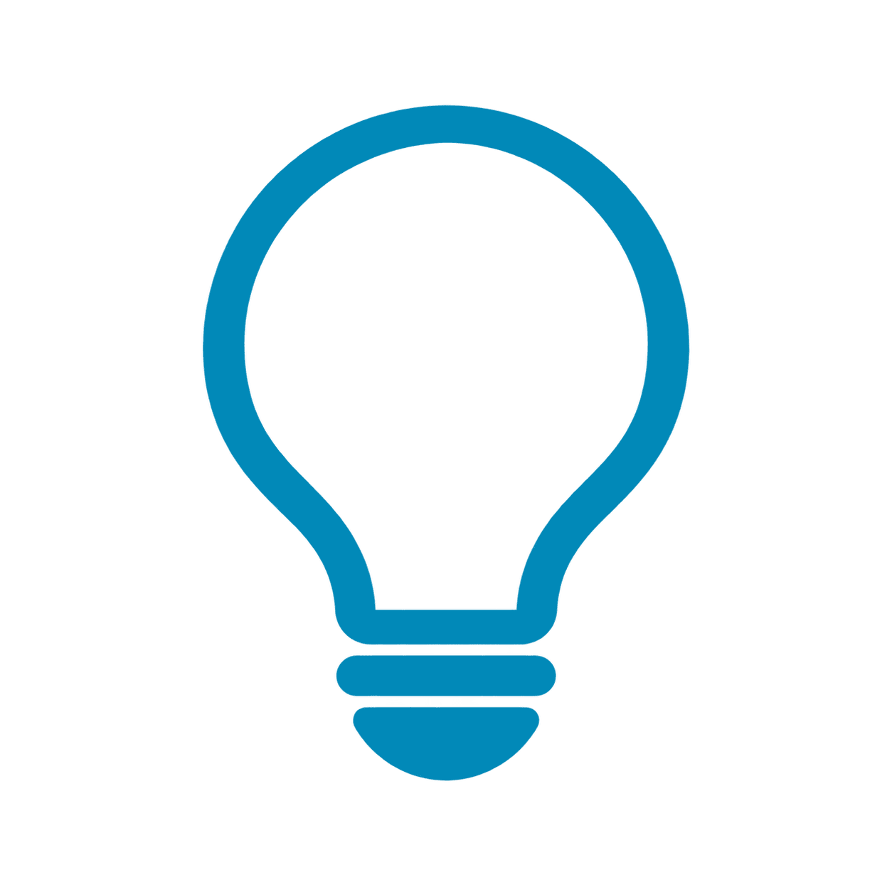 A simple blue outline of a light bulb icon on a plain white background.