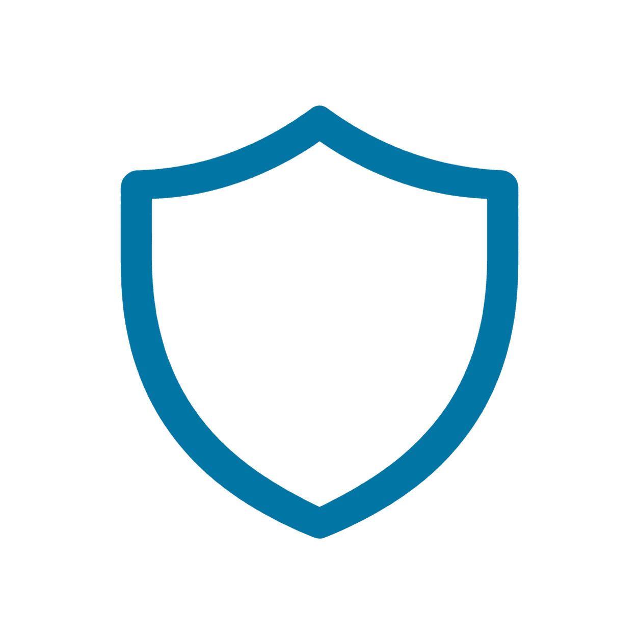 Simple blue outline of a shield on a white background.