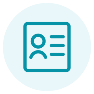 Blue icon of a generic user profile, showing a person outline next to three horizontal lines on a light blue circular background.